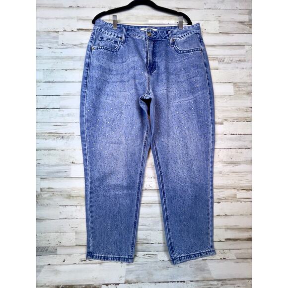 Rock & Roll Denim Cowgirl® 32x27 Straight Cropped High Rise Sequined Front NWT - Picture 1 of 16